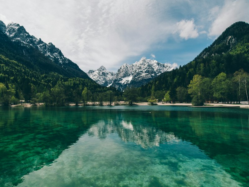 A photo of a mountain lake before encryption